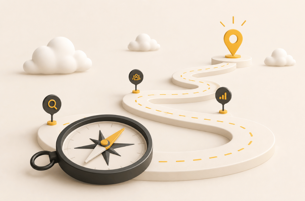Illustration of connected locations across a search landscape