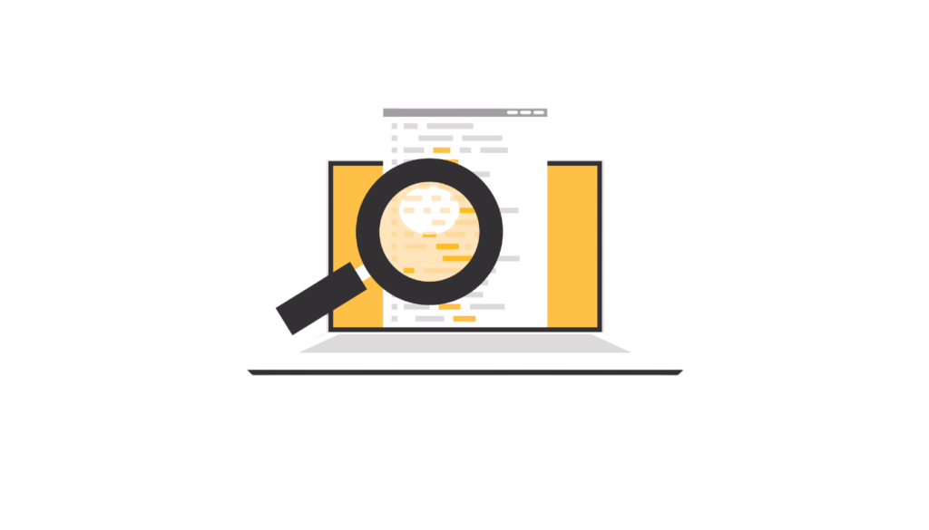 Magnifying glass over a laptop representing SEO research