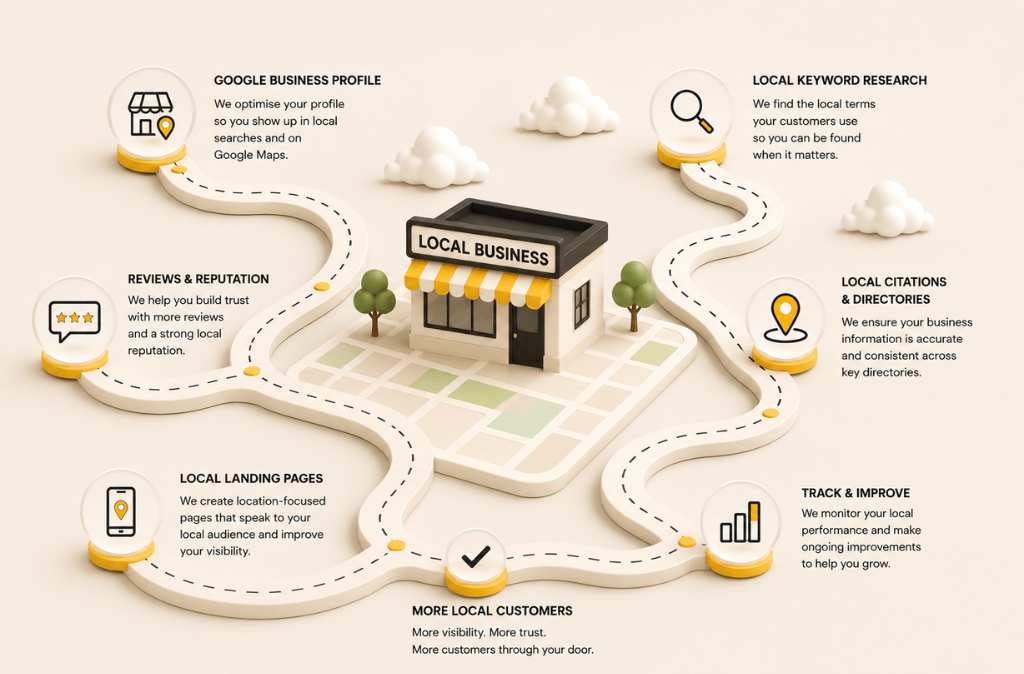 Illustration of a local search landscape with connected location points